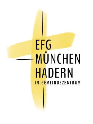 Logo mit Schrift EFG München Hadern im Gemeindezentrum mit gelbem Kreuz