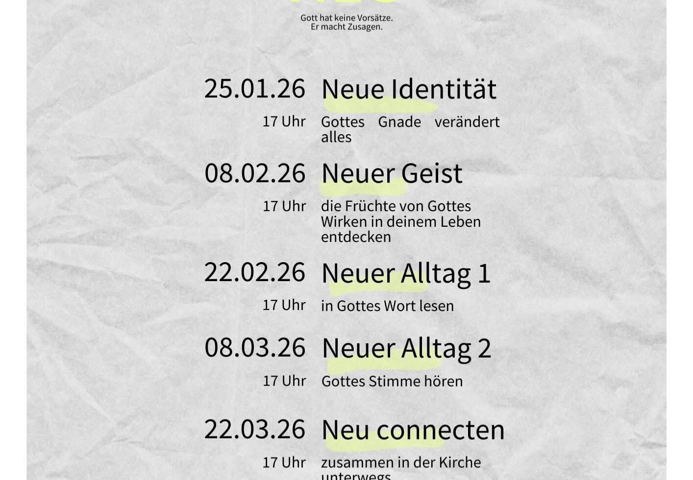 Abendgottesdienst Reihe “alles neu”